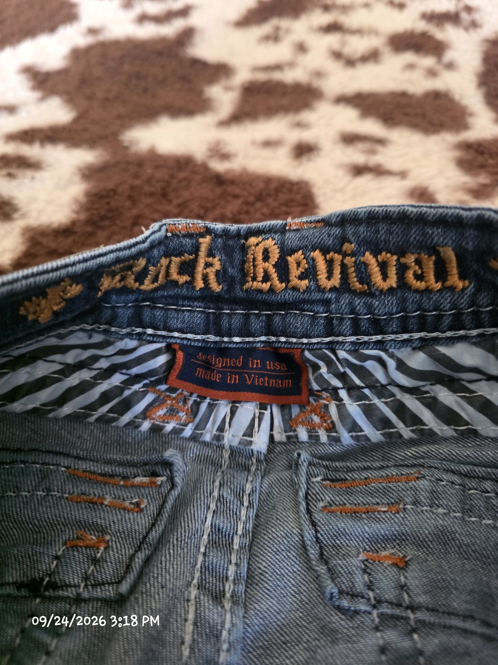 Rock Revival Men’s Blue Denim Jeans with Orange Stitching
